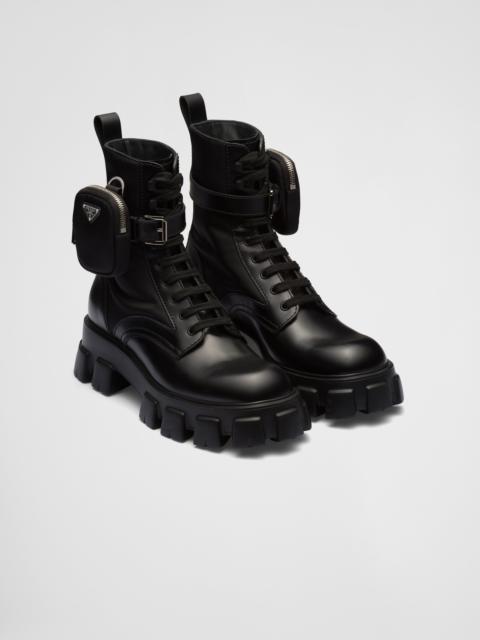 Prada Monolith brushed leather and Re-Nylon boots with pouch