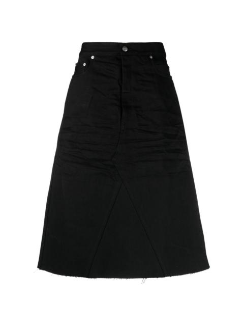 distressed-finish knee-length denim skirt