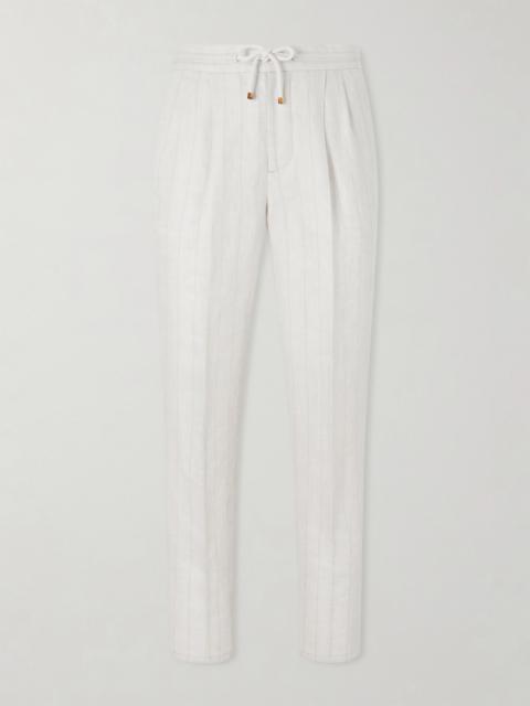 Brunello Cucinelli Straight-Leg Pinstriped Pleated Linen Trousers