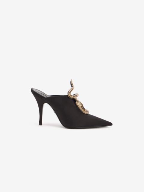 Roberto Cavalli Black Mules with Jewel Snake Detail