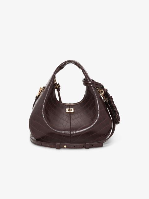 GANNI BROWN CROCO MINI HOBO BAG