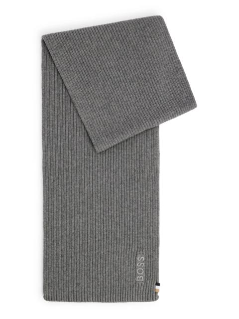 BOSS RIBBED SCARF IN A COTTON BLEND WITH LOGO DETAILS