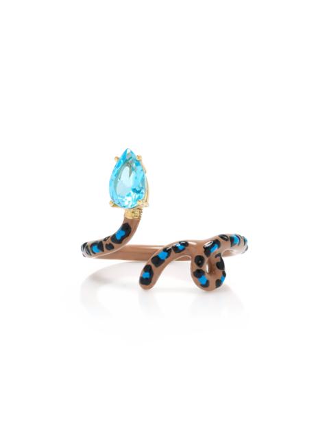 BEA BONGIASCA Leopard Vine 9K Gold Topaz and Enamel Ring