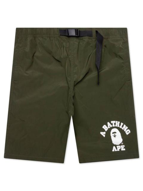 A BATHING APE® COLLEGE BEACH SHORTS - OLIVE DRAB