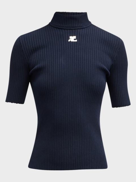 courrèges Mock-Neck Short-Sleeve Rib Pullover