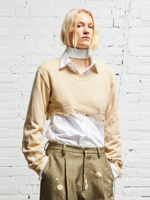 R13 DESTROYED CROPPED PULLOVER - KHAKI