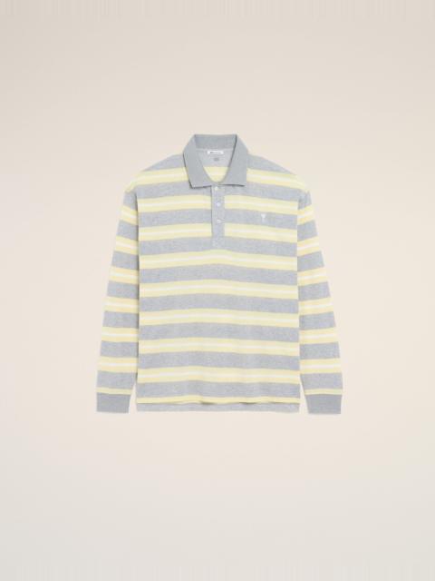 AMI Paris GREY AND YELLOW STRAPPED COTTON POLO