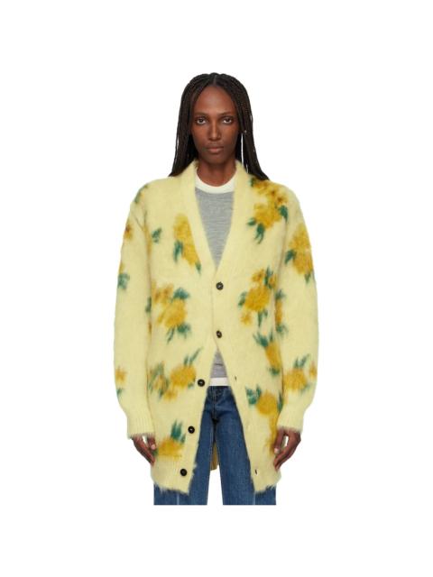 Jil Sander Yellow Mohair Silk Floral Knit Cardigan