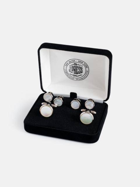J. PRESS MOTHER OF PEARL CUFFLINK AND STUD SET