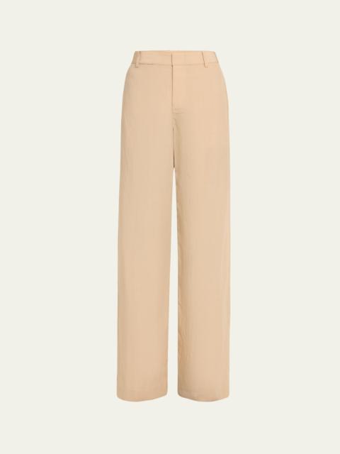 Mid-Rise Textured Wide-Leg Trousers