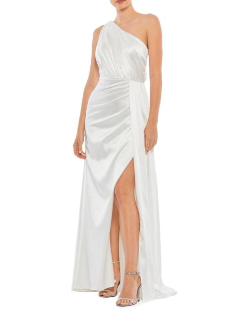 MAC DUGGAL Women's One-Shoulder Draped Satin Gown - White