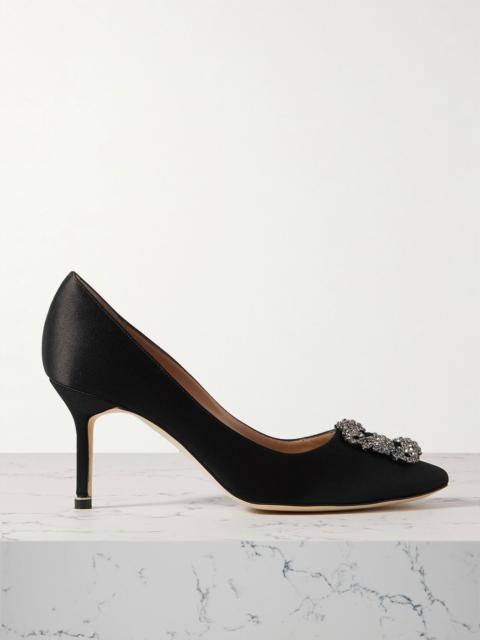 Manolo Blahnik Hangisi 70 crystal-embellished satin pumps Black