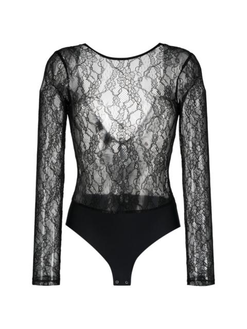 Chantilly lace long-sleeve bodysuit