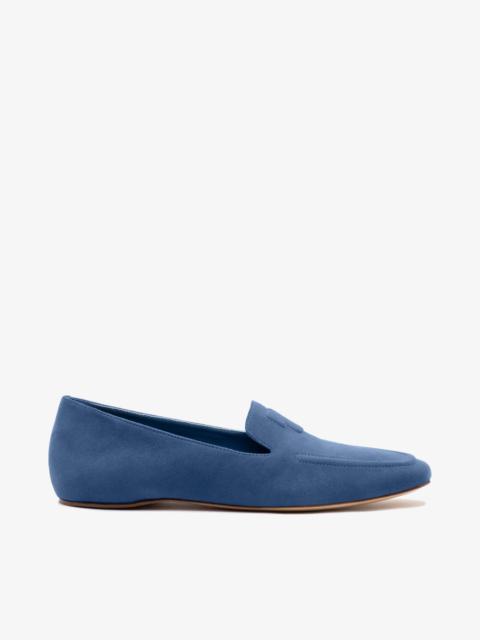 Larroudé Penny Loafer In Blue Stoned Suede