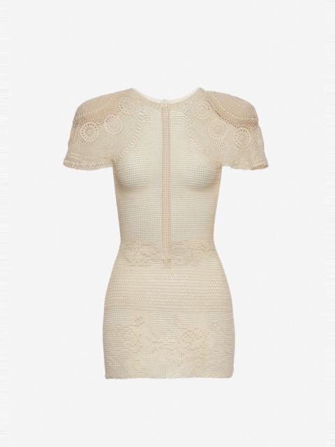 MAGDA BUTRYM Flared sleeves crochet mini dress in cream