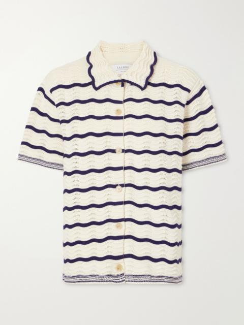 LA LIGNE Striped pointelle-knit cotton T-shirt White