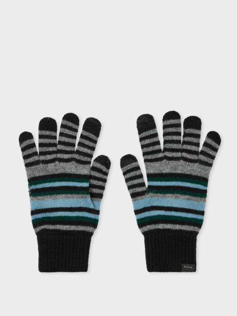 Paul Smith Black Wool Striped Gloves