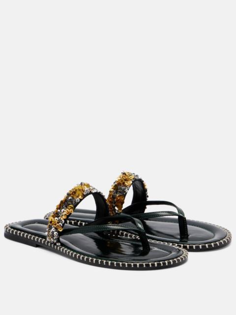 Dries Van Noten Sequined leather thong sandals