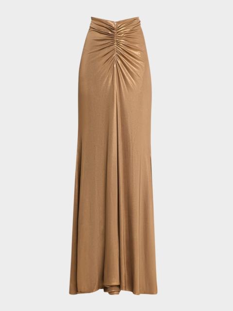 LAPOINTE Metallic Coated Jersey Ruched Maxi Skirt
