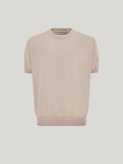 Canali BEIGE GIZA COTTON T-SHIRT WITH CONTRASTING PIPING