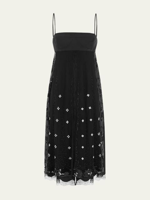 16ARLINGTON Dorit Lace-Trim Silk Midi Dress