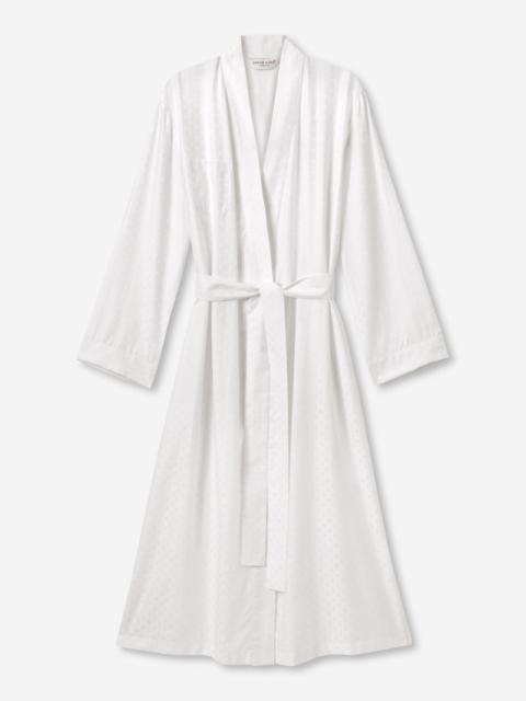 Derek Rose Women's Long Dressing Gown Kate 7 Cotton Jacquard White