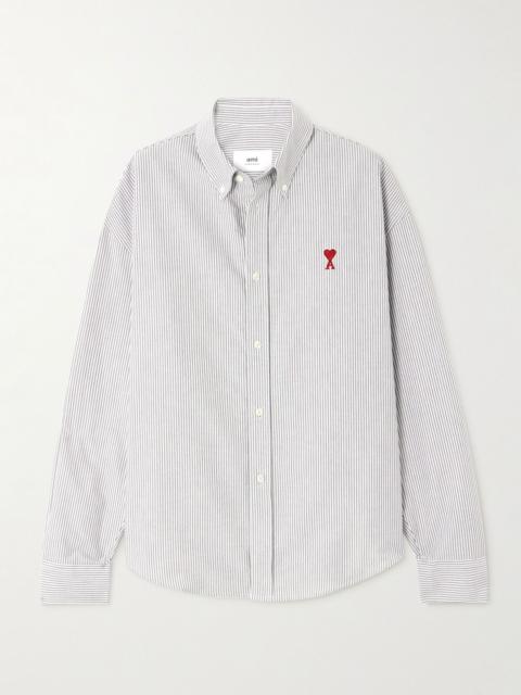AMI Paris ADC embroidered striped cotton-poplin shirt White