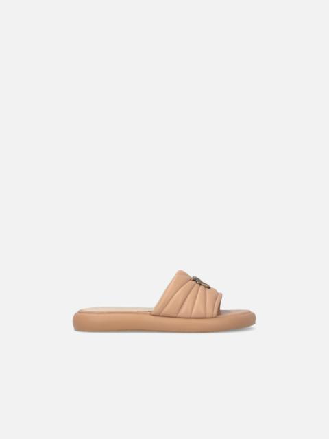 PINKO PERFORATED NAPPA LEATHER SLIP-ON SANDALS WITH LOVE BIRDS LOGO