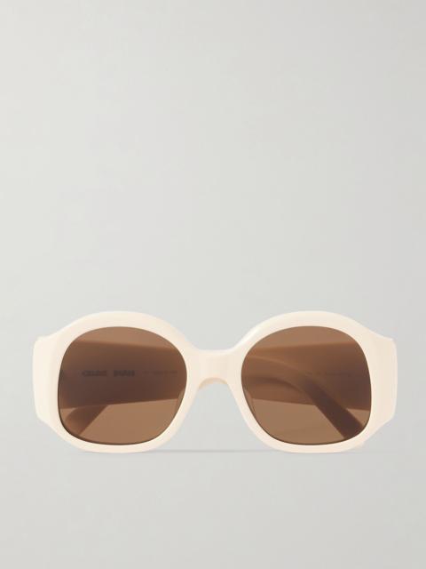 CELINE Maxi Triomphe round-frame acetate sunglasses Off-white