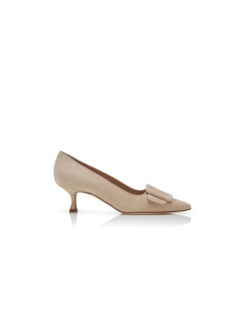 Light Beige Suede Buckle Detail Pumps