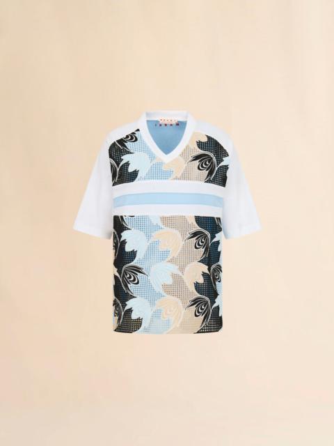 Marni WHITE COTTON T-SHIRT WITH BRODERIE ANGLAISE FRONT