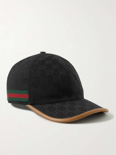GUCCI Leather and Webbbing-Trimmed Monogrammed Canvas Baseball Cap