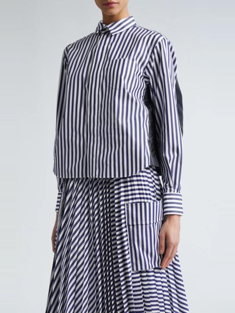 Stripe Poplin & Nylon Twill Button-Up Shirt