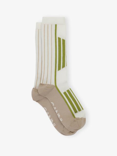 GANNI WHITE/GREEN SPORTY SOCKS