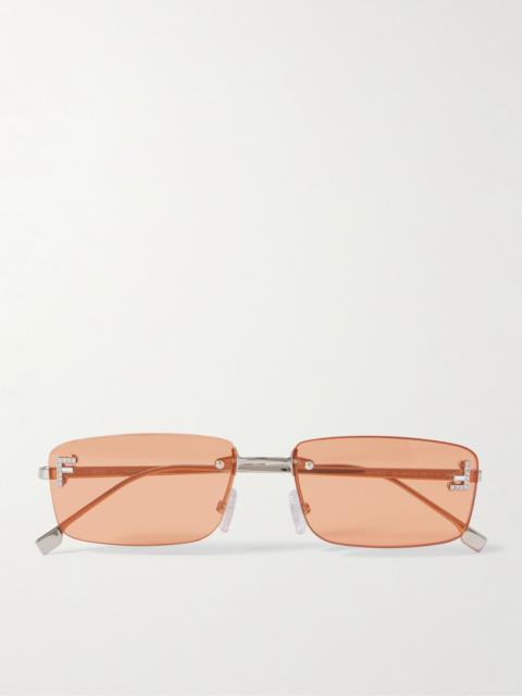 FENDI Fendi First rectangular-frame crystal-embellished silver-tone sunglasses Silver