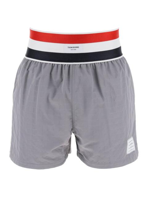 Thom Browne NYLON BERMUDA SHORTS WITH ELASTIC BAND IN RED