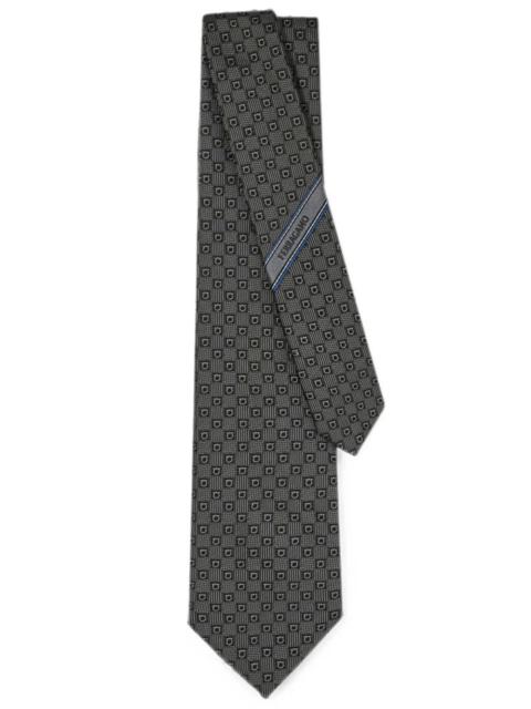 FERRAGAMO JACQUARD SILK TIE WITH GANCINI PATTERN