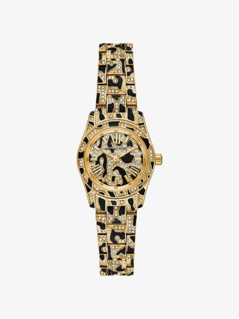 MICHAEL KORS Petite Lexington Pavé Animal Print Gold-Tone Watch