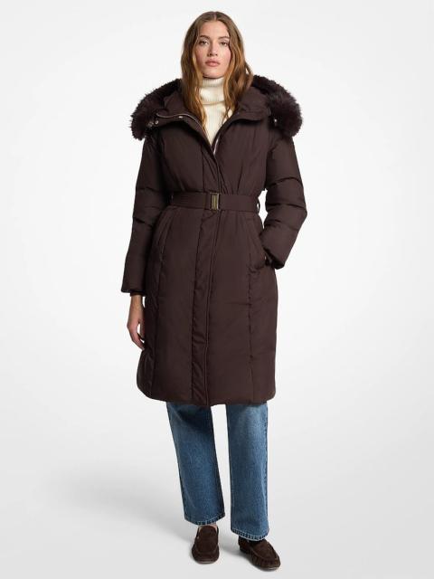 MICHAEL KORS Faux Fur Trim Belted Coat