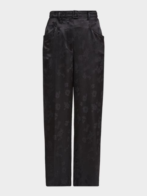 GABRIELA HEARST Norman Floral Satin Jacquard Wide-Leg Pants With Belt