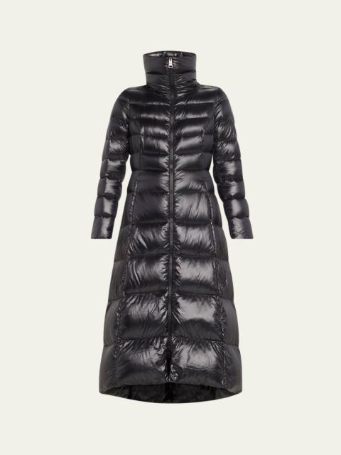 Water-Resistant Shiny Nylon Ultralight Belted Long Puffer Coat