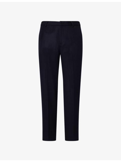 EMPORIO ARMANI Logo-Plaque Flat Front Wool-Cashmere Blend Trousers