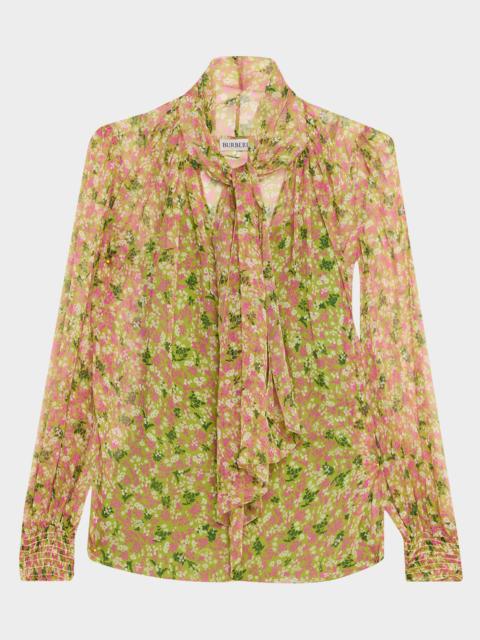 Burberry Lila Floral Silk Scarf-Tie Blouse