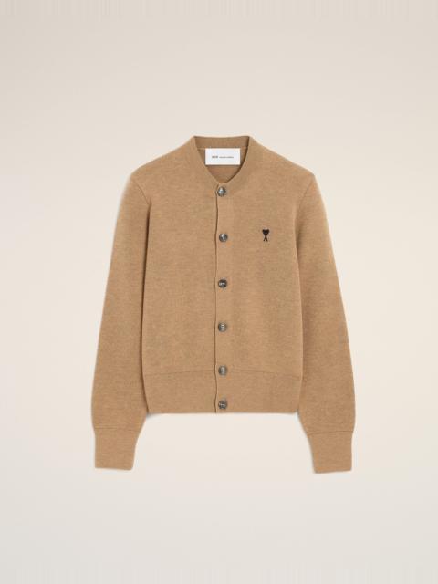 AMI Paris BEIGE CREWNECK WOOL CARDIGAN WITH AMI DE COEUR