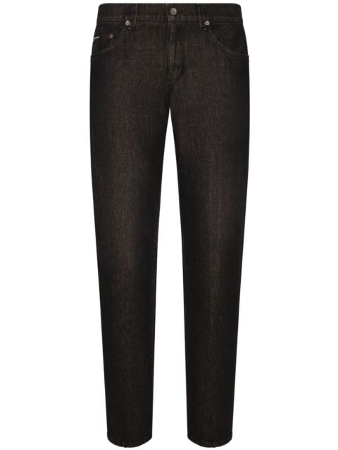 Dolce & Gabbana logo-appliquÃ© long-length tapered jeans