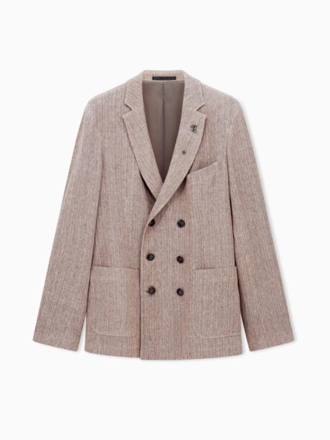 GIORGIO ARMANI DOUBLE-BREASTED JACKET IN A MOULINÉ LINEN JACQUARD