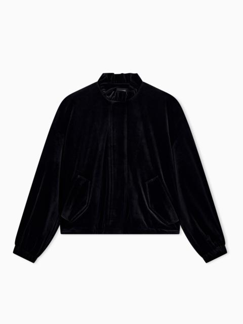 EMPORIO ARMANI BLOUSON JACKET IN STRETCH CHENILLE WITH A RUFFLED COLLAR