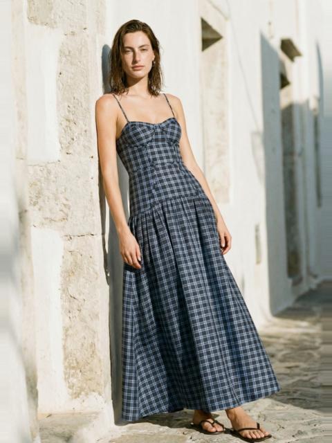 CAMI NYC PALERMO COTTON MAXI DRESS NAVY PLAID