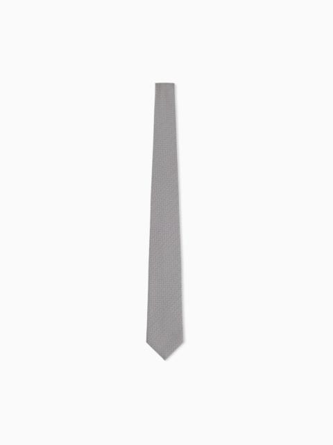 EMPORIO ARMANI SILK NECKTIE WITH A SUBTLE HERRINGBONE PATTERN