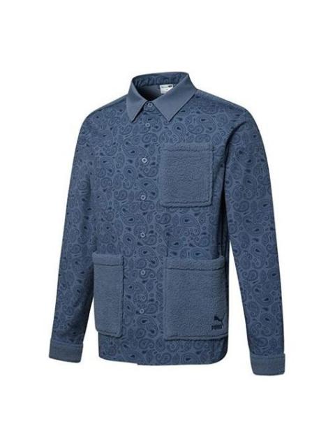 PUMA Paisley Woven Shirt cashew Pattern Multiple Pockets Jacket Blue 534978-64